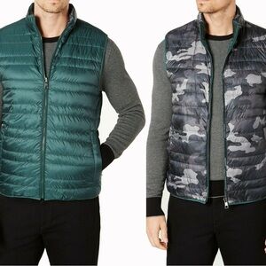 Michael Kors 2 in 1 Camo Green Reversible Packable Down Vest Jacket